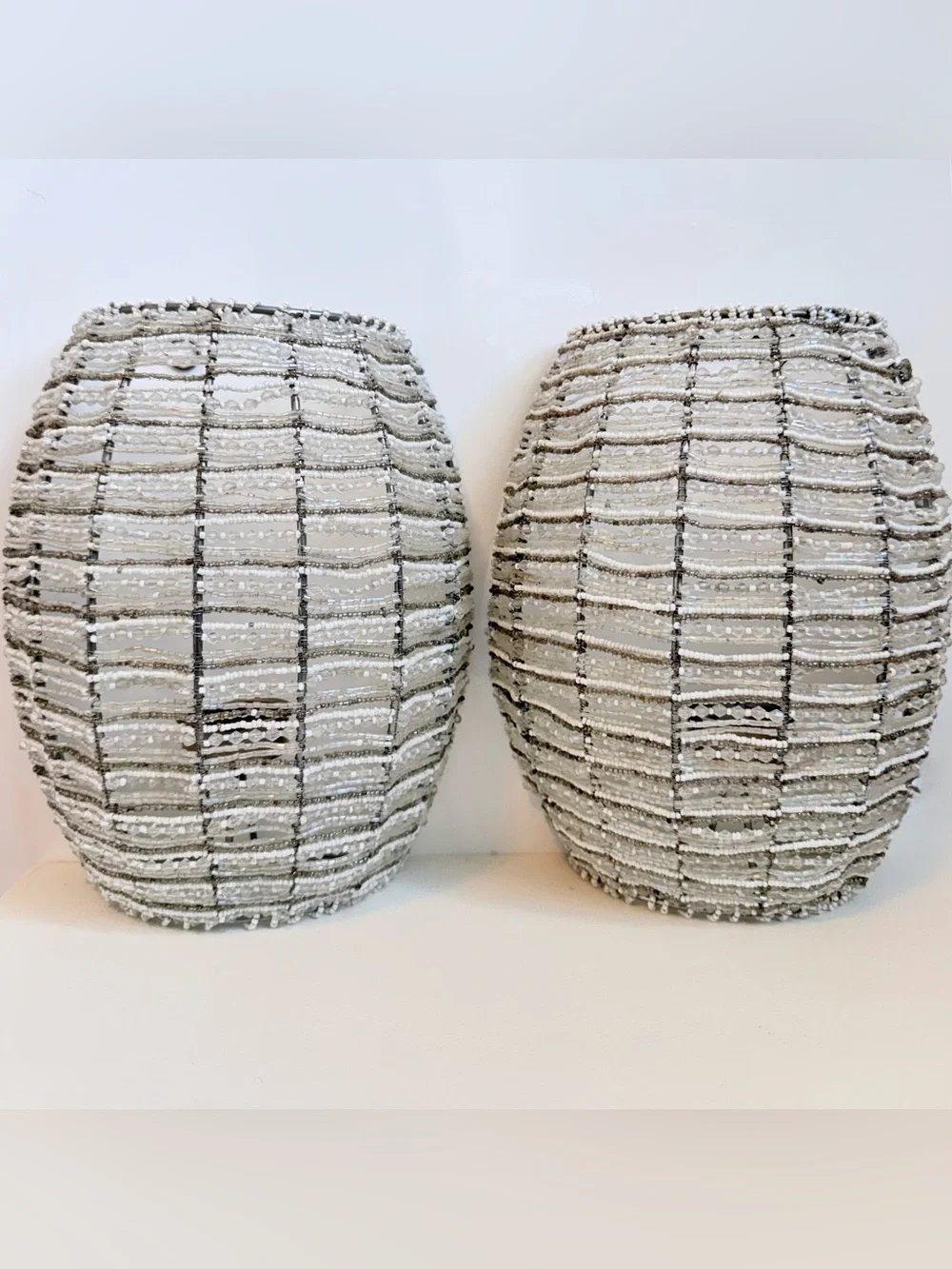Beaded Wall Sconce Candle Holder Pair